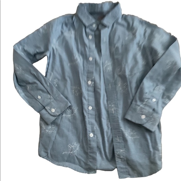 Cat & Jack | Long Sleeve Button Down Blue Collar Shirt With Dinosaur Print - Picture 3 of 7